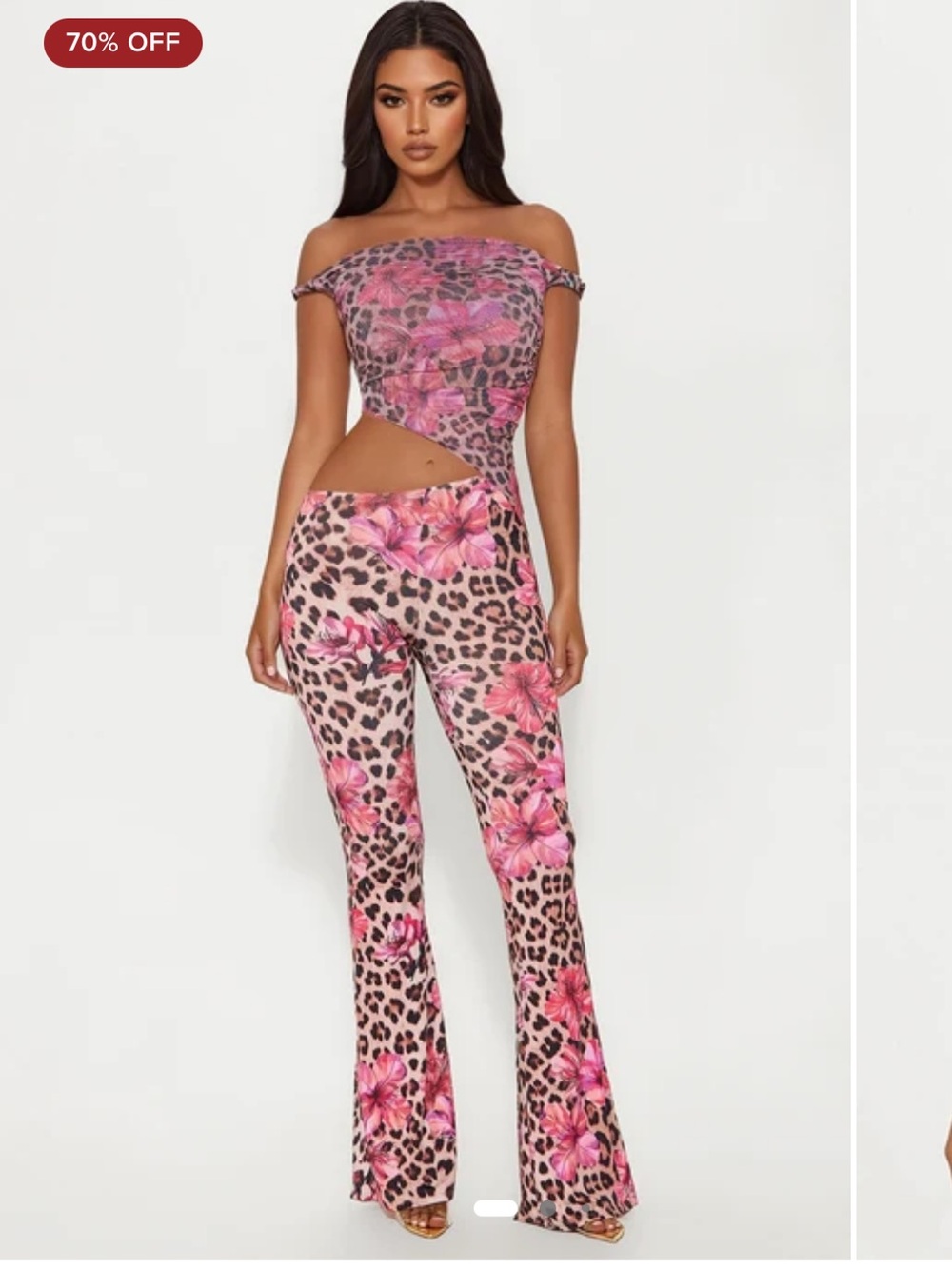 Fashion Nova NWT Born To Be Wild Pink Floral Leopard Off-Shoulder Jumpsuit
